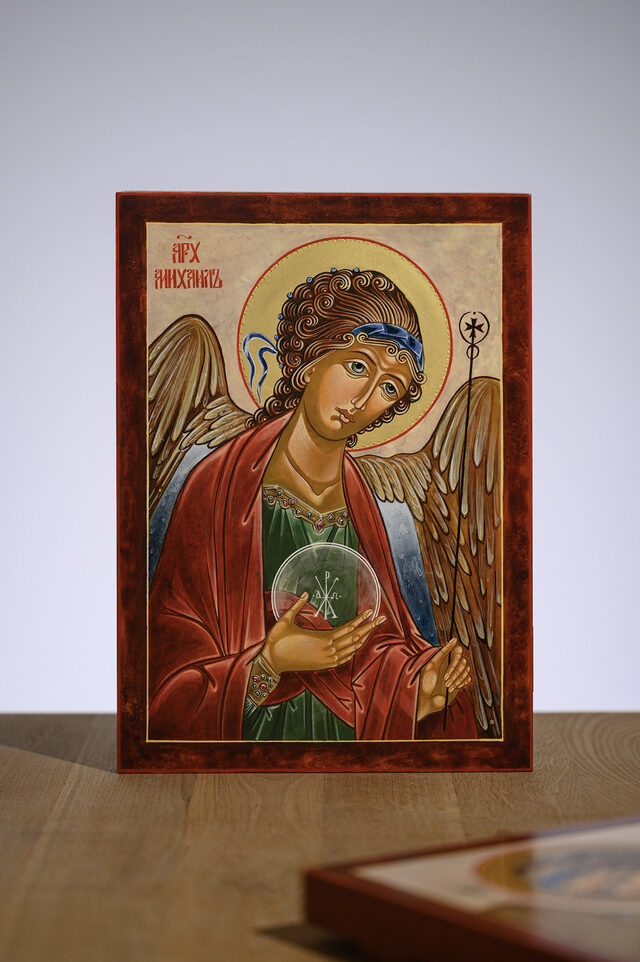 Archangel Michael — the same board on the studio work table