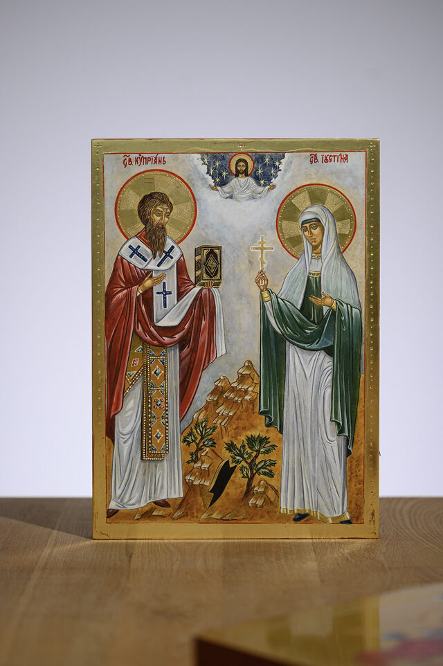Cyprian and Justina — the same board on the studio work table